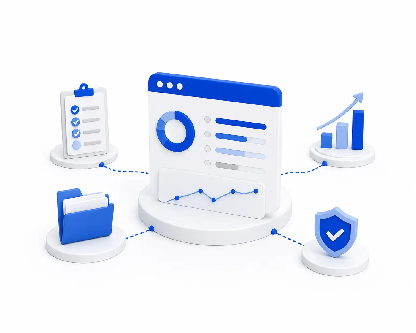 Illustration af ISO 27001-arbejde med samlet overblik over risici, aktiviteter, dokumentation og fremdrift.