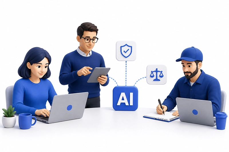 Illustration of AI literacy training for various employee roles, with a focus on the safe and responsible use of AI.
