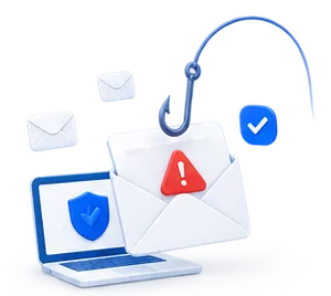 Phishing-simulering med falsk e-mail, phishing-krog og sikkerhedsbeskyttelse