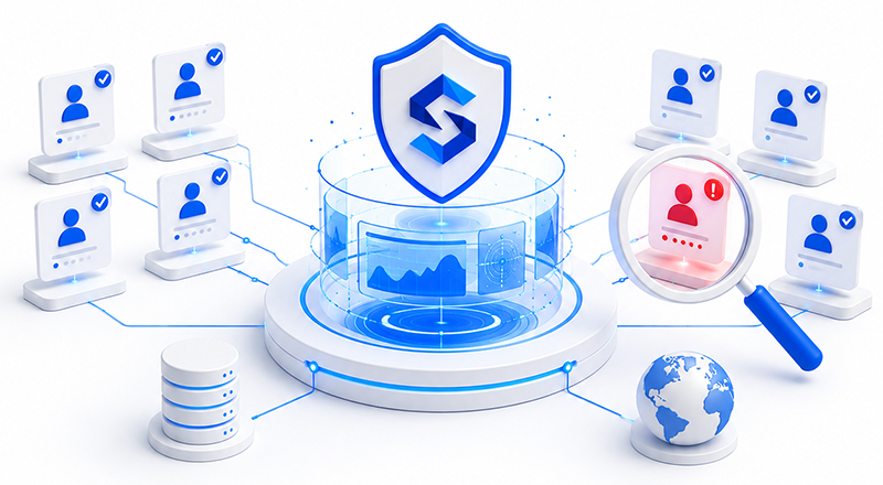 Illustration of SecureFirst's continuous monitoring, which identifies compromised employee accounts and leaked login credentials.